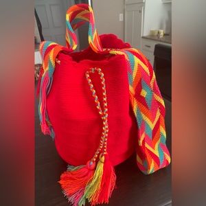 Wayuu tribe. Very unique and colorful artisan handmade Colombian mochila (bag)